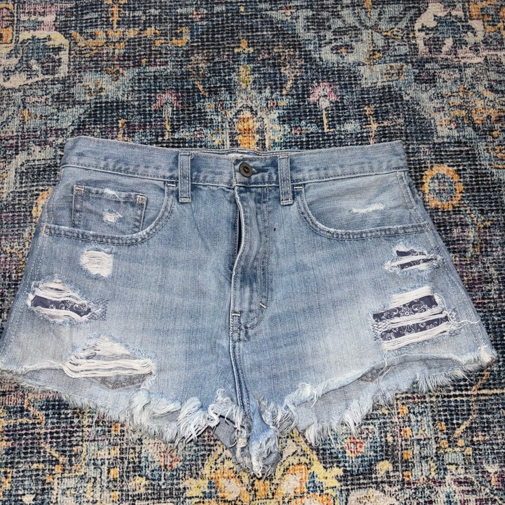 Hollister Blue Jean Shorts Distressed Frayed Hem